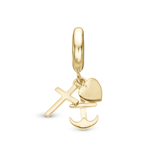 Faith Hope and Love Drop Earring Charm 6 mm for Bracelet - Polished Gold Plated Sterling Silver