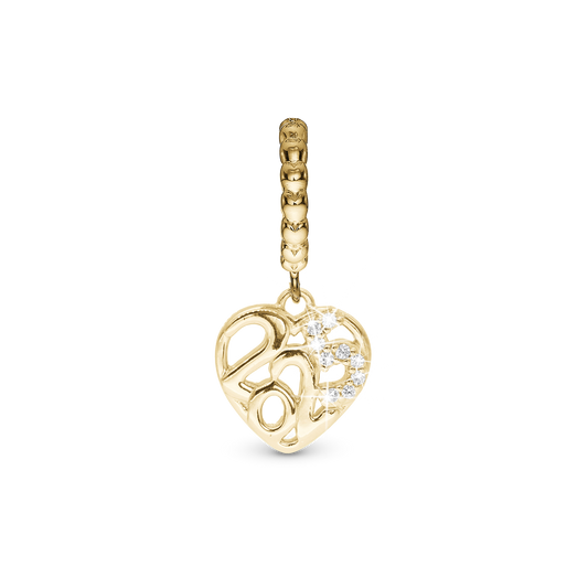 Year 2025 Drop Earring Charm 6 mm for Bracelet - Polished Gold Plated Sterling Silver with 9 white Cubic Zirkonia