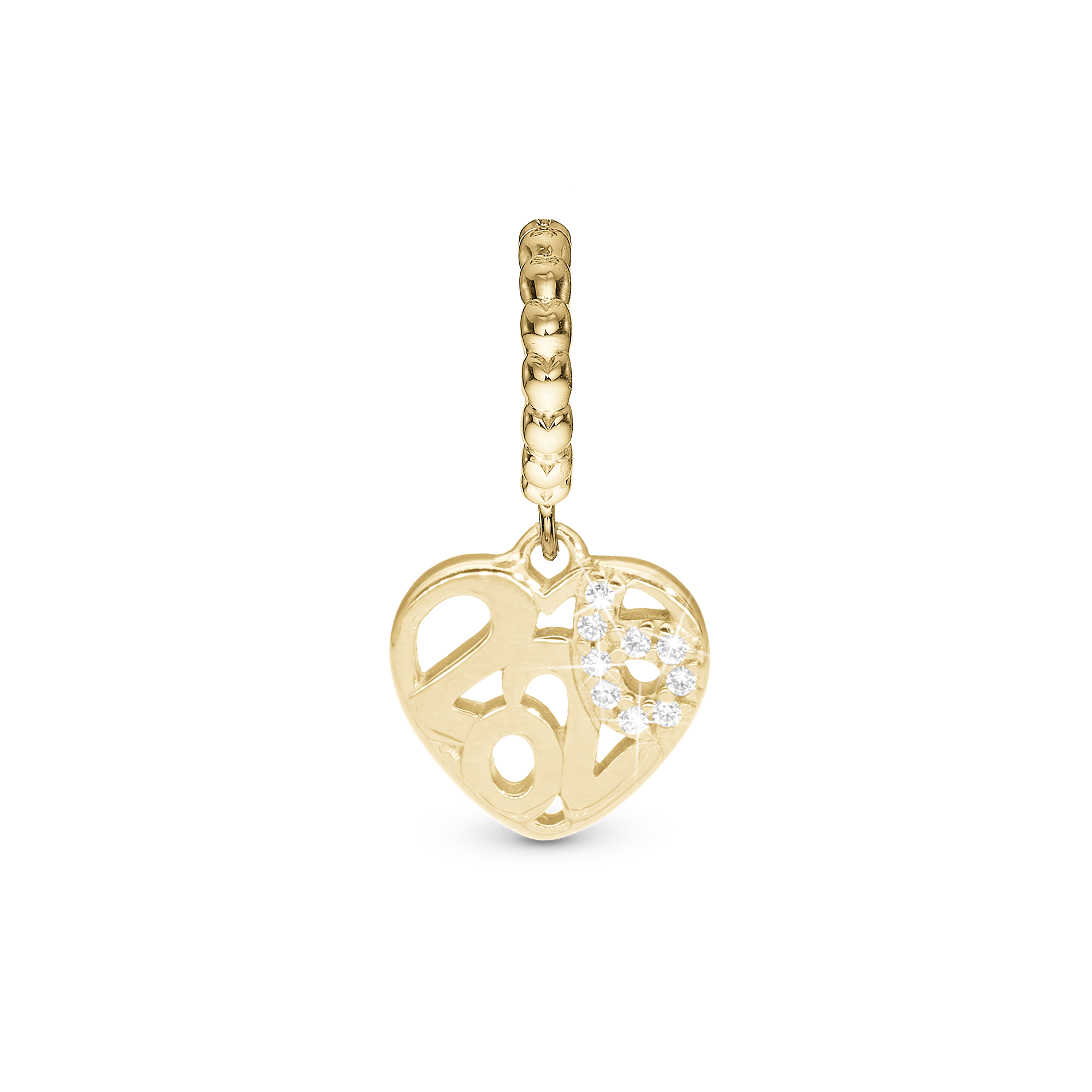 2026 Drop Charm 6 mm for Leather Bracelet - Polished Gold Plated Sterling Silver with 9 white Cubic Zirkonia