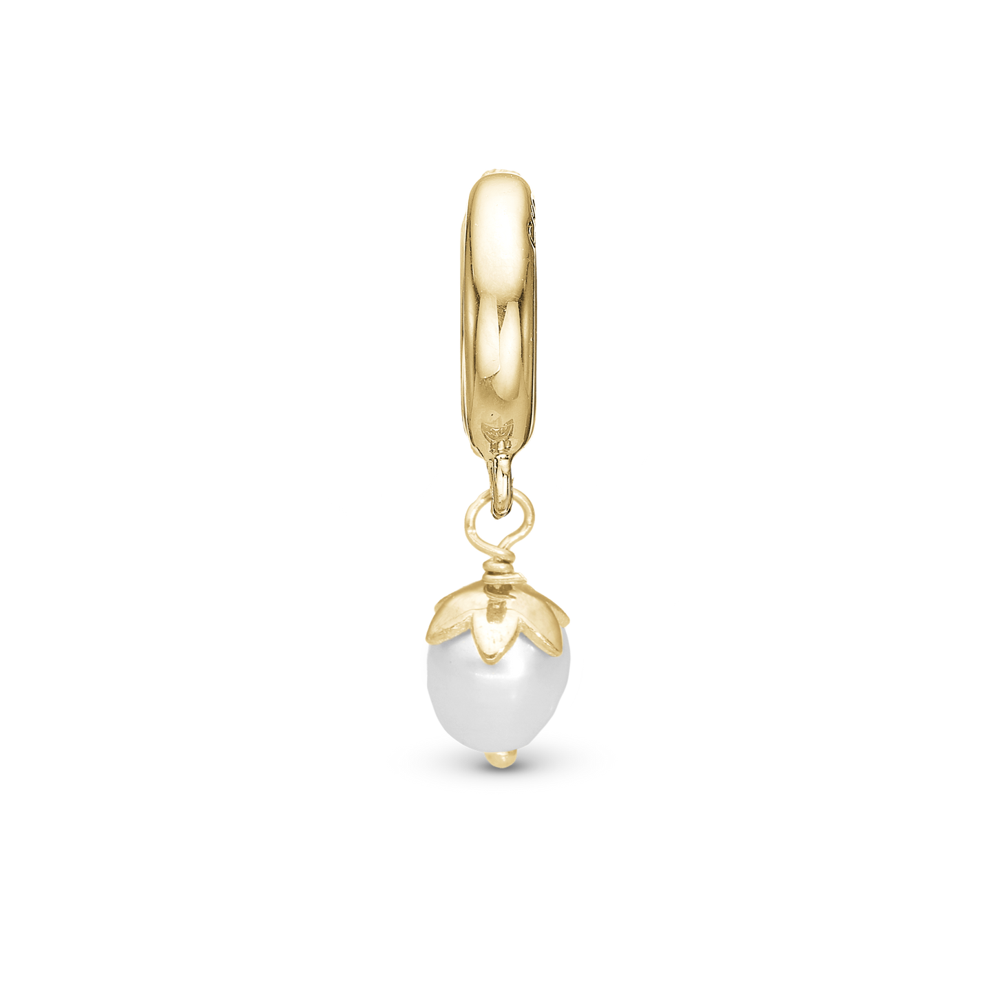 Sparkling Pearl Drop Earring Charm 6 mm for Bracelet - Glitrende Gold Plated Sterling Silver with 1 Ferskvandsperle