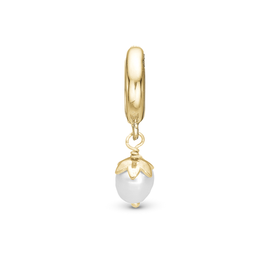 Sparkling Pearl Drop Earring Charm 6 mm for Bracelet - Glitrende Gold Plated Sterling Silver with 1 Ferskvandsperle