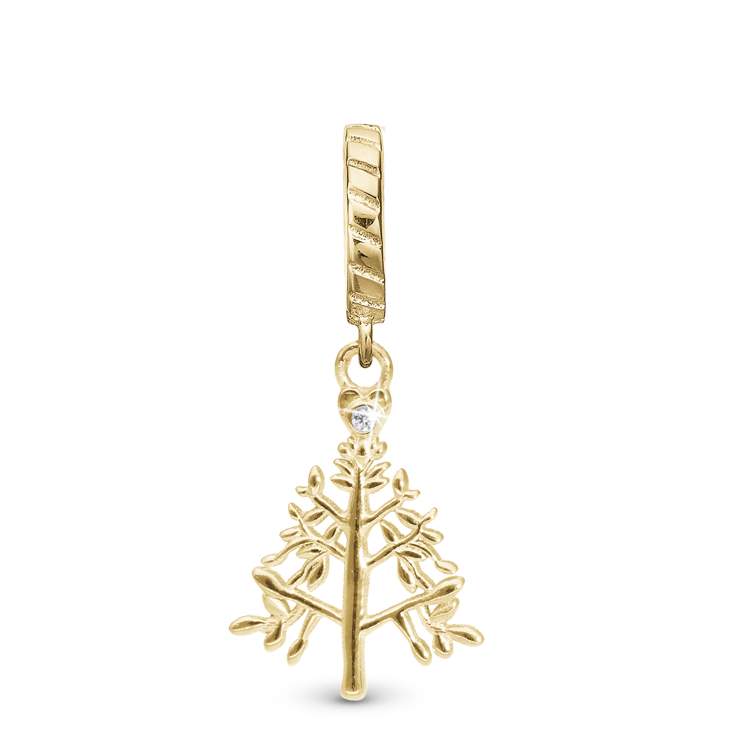 Christmas 2025 - Christmas Tree Drop Earring Charm 6 mm for Bracelet - Polished Gold Plated Sterling Silver with 1 Cubic Zirkonia