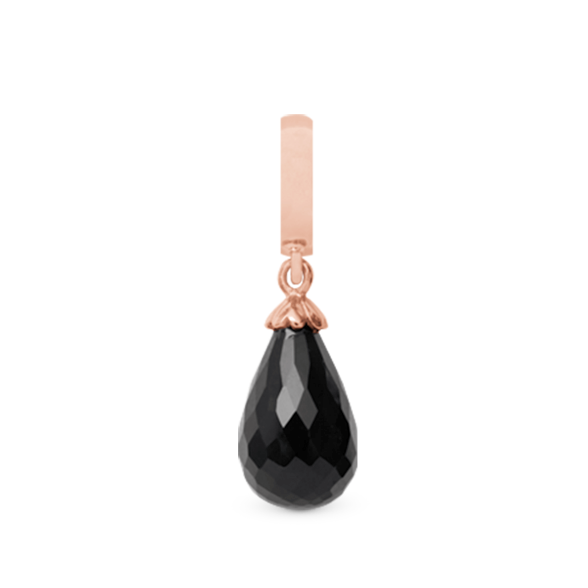 Black Onyx Drop Charm 6 mm for Leather Bracelet - Rose Gold Plated with 1 Onyx