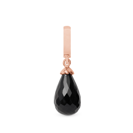 Black Onyx Drop Earring Charm 6 mm for Bracelet - Rose Gold Plated with 1 Onyx