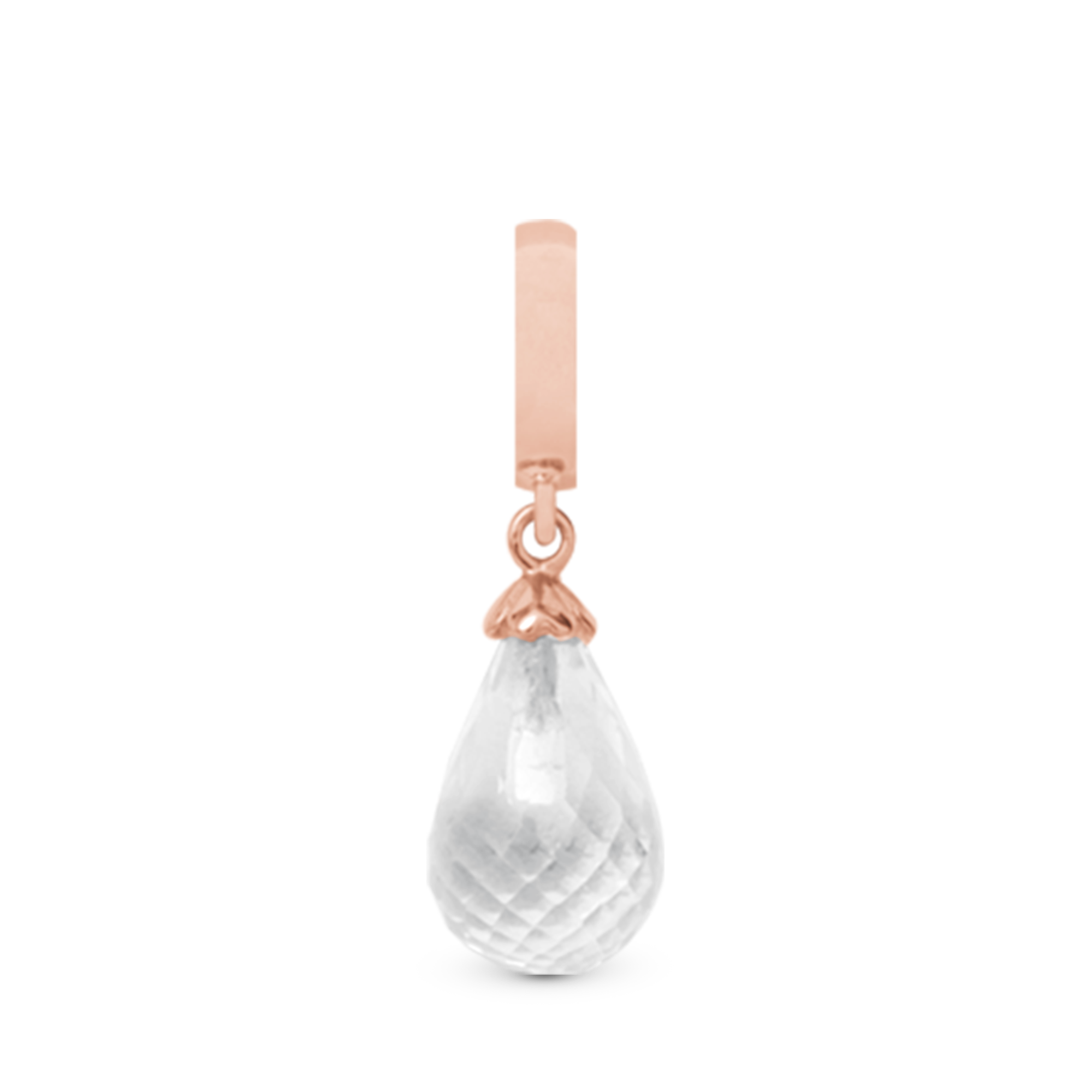 Crystal Quartz Drop Charm 6 mm for Leather Bracelet - Rose Gold Plated with 1 Krystalkvarts
