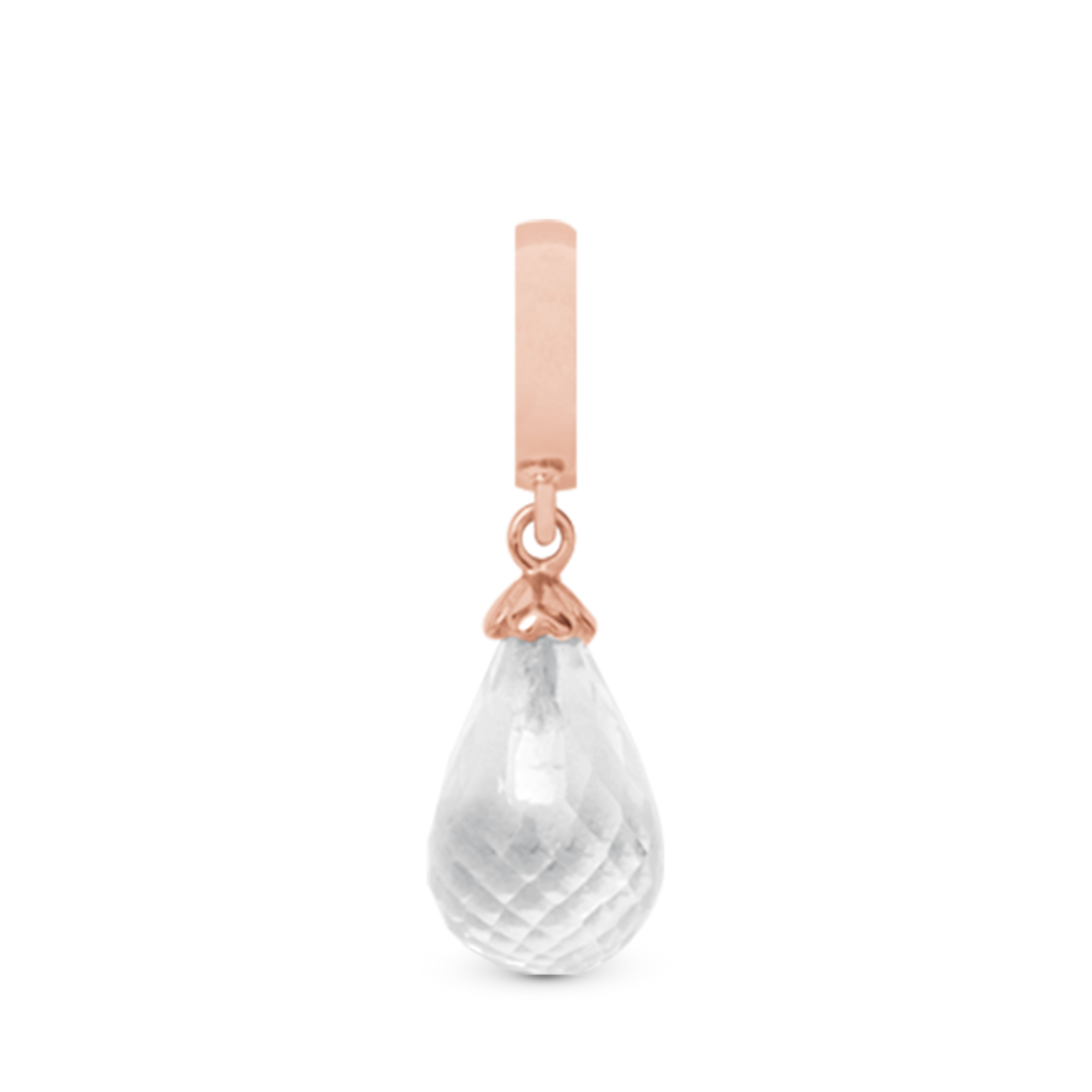 Crystal Quartz Drop Earring Charm 6 mm for Bracelet - Rose Gold Plated with 1 Krystalkvarts