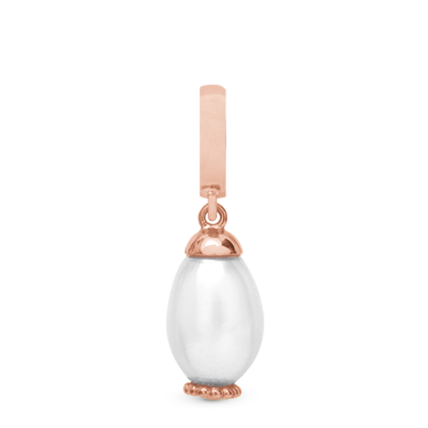 Pearl Drop White Hænger Charm 6 mm Til Armbånd - Rosaforgyldt m. 1 Ferskvandsperle