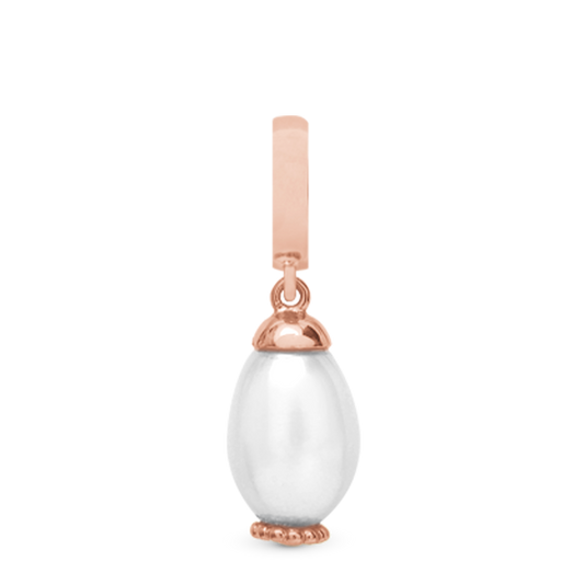 Pearl Drop White Hænger Charm 6 mm Til Armbånd - Rosaforgyldt m. 1 Ferskvandsperle