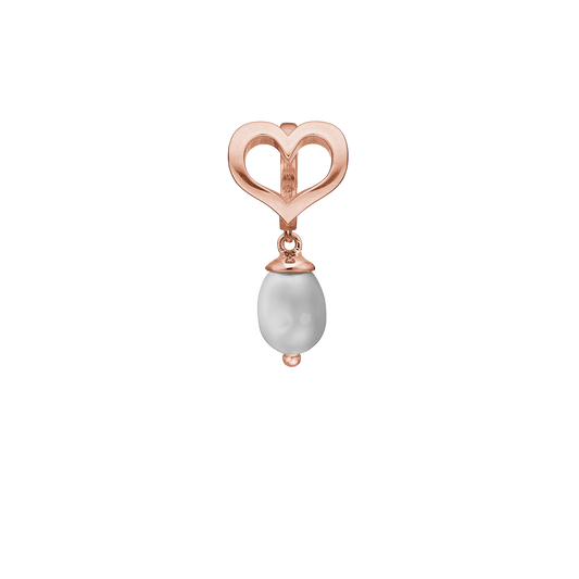 True Pearl Drop Earring Charm 6 mm for Bracelet - Polished Rose Gold Plated with 1 Ferskvandsperle