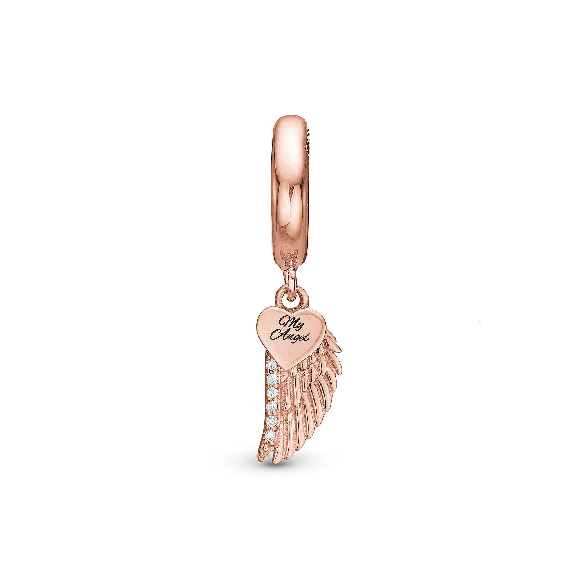 My Angel Drop Charm 6 mm for Leather Bracelet - Polished Rose Gold Plated with 9 white Cubic Zirkonia