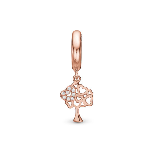 Tree of Hearts Drop Earring Charm 6 mm for Bracelet - Polished Rose Gold Plated with 8 white Cubic Zirkonia