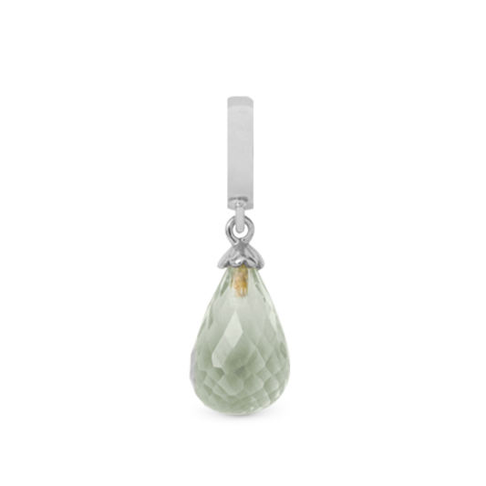 Green Amethyst Drop Earring Charm 6 mm for Bracelet - Polished Sterling Silver with 1 Ametyst