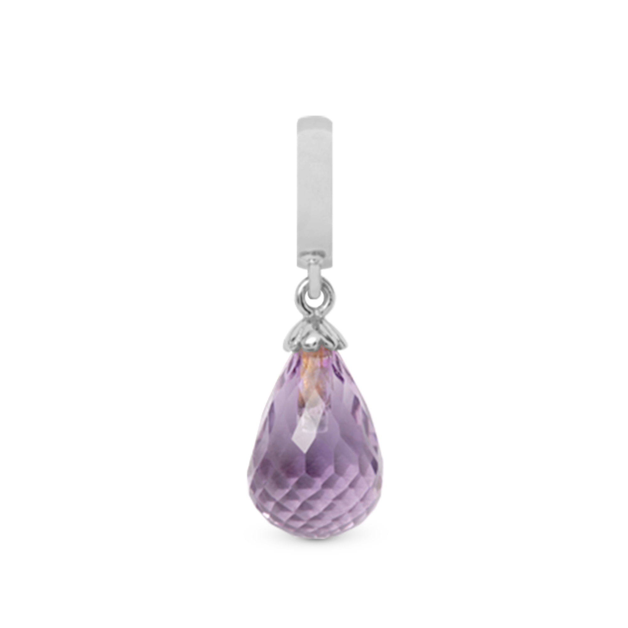 Amethyst Drop Charm 6 mm for Leather Bracelet - Polished Sterling Silver with 1 Ametyst