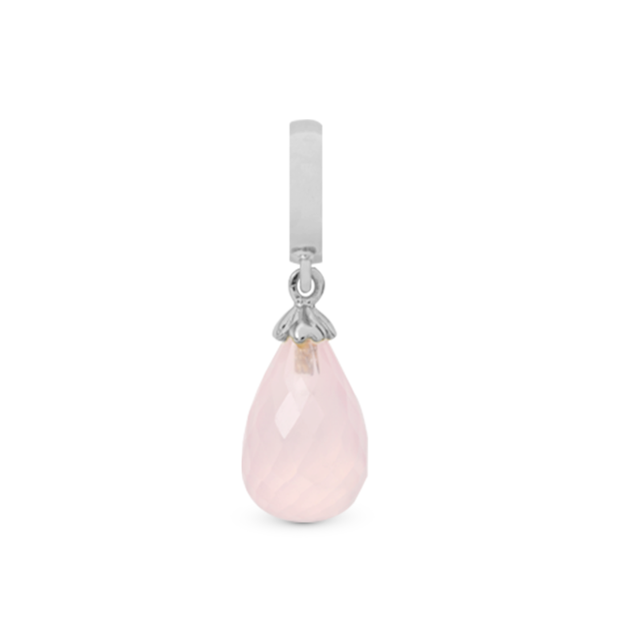 Rose Quartz Drop Charm 6 mm for Leather Bracelet - Polished Sterling Silver with 1 Rosa Kvarts