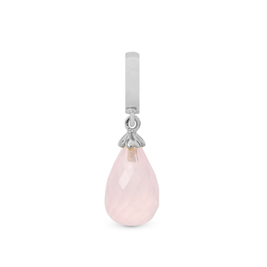 Rose Quartz Drop Earring Charm 6 mm for Bracelet - Polished Sterling Silver with 1 Rosa Kvarts