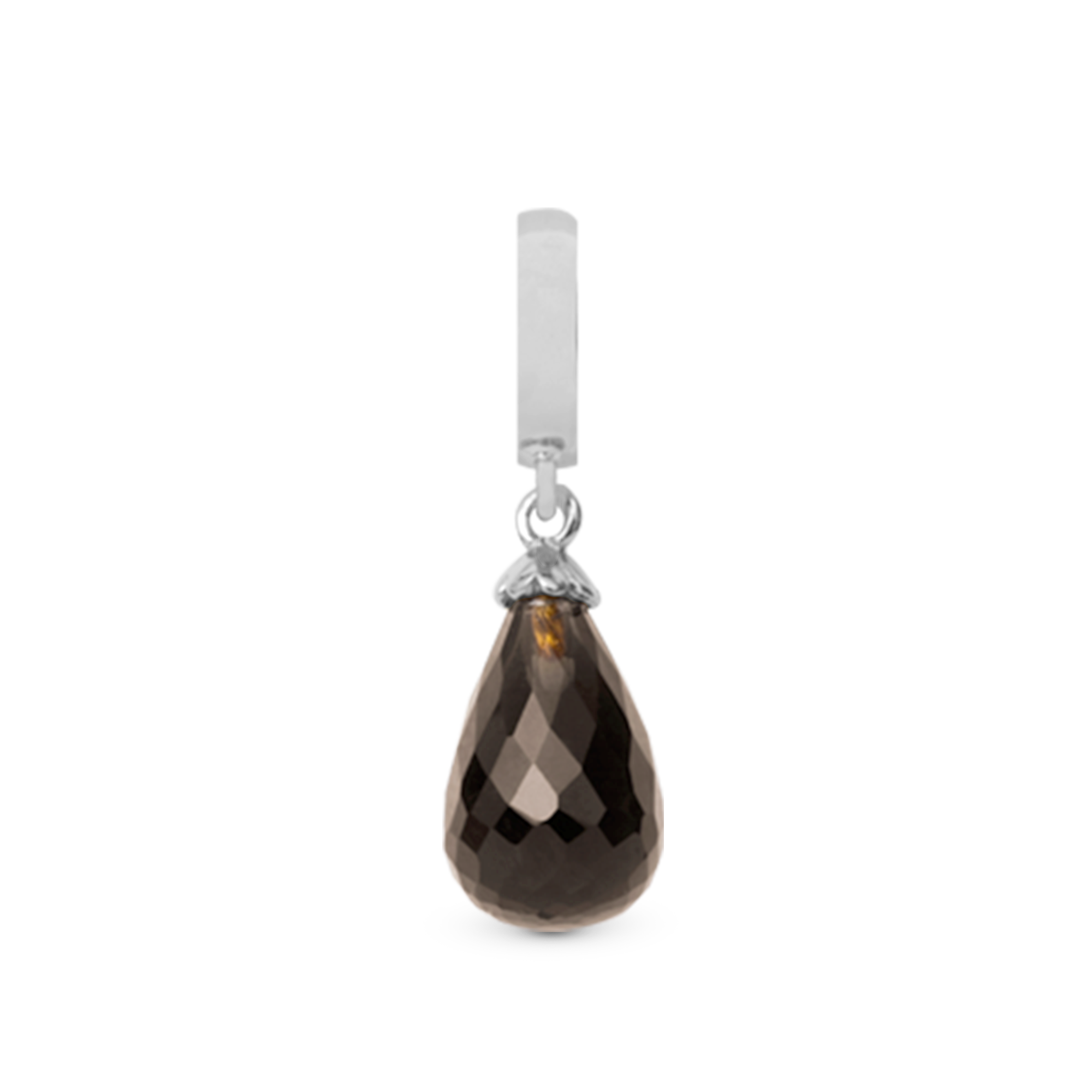 Smokey Quartz Drop Charm 6 mm for Leather Bracelet - Polished Sterling Silver with 1 Krystalkvarts