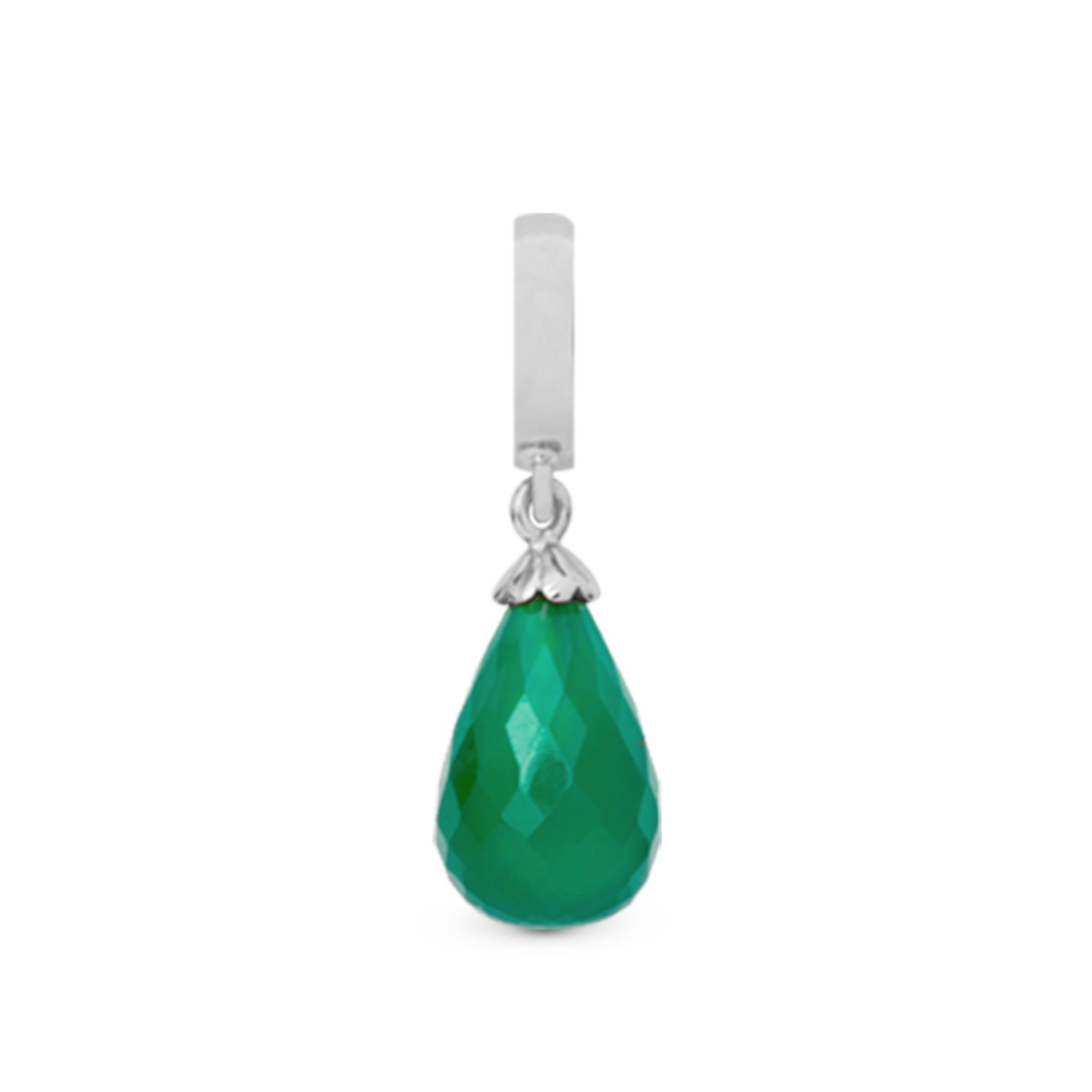 Green Onyx Drop Charm 6 mm for Leather Bracelet - Polished Sterling Silver with 1 Onyx