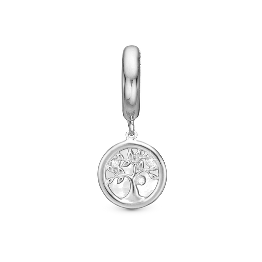 Tree of Life perleMum Drop Earring Charm 6 mm for Bracelet - Polished Sterling Silver with 3 white Cubic Zirkonia