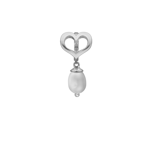 True Pearl Drop Earring Charm 6 mm for Bracelet - Polished Sterling Silver with 1 Ferskvandsperle