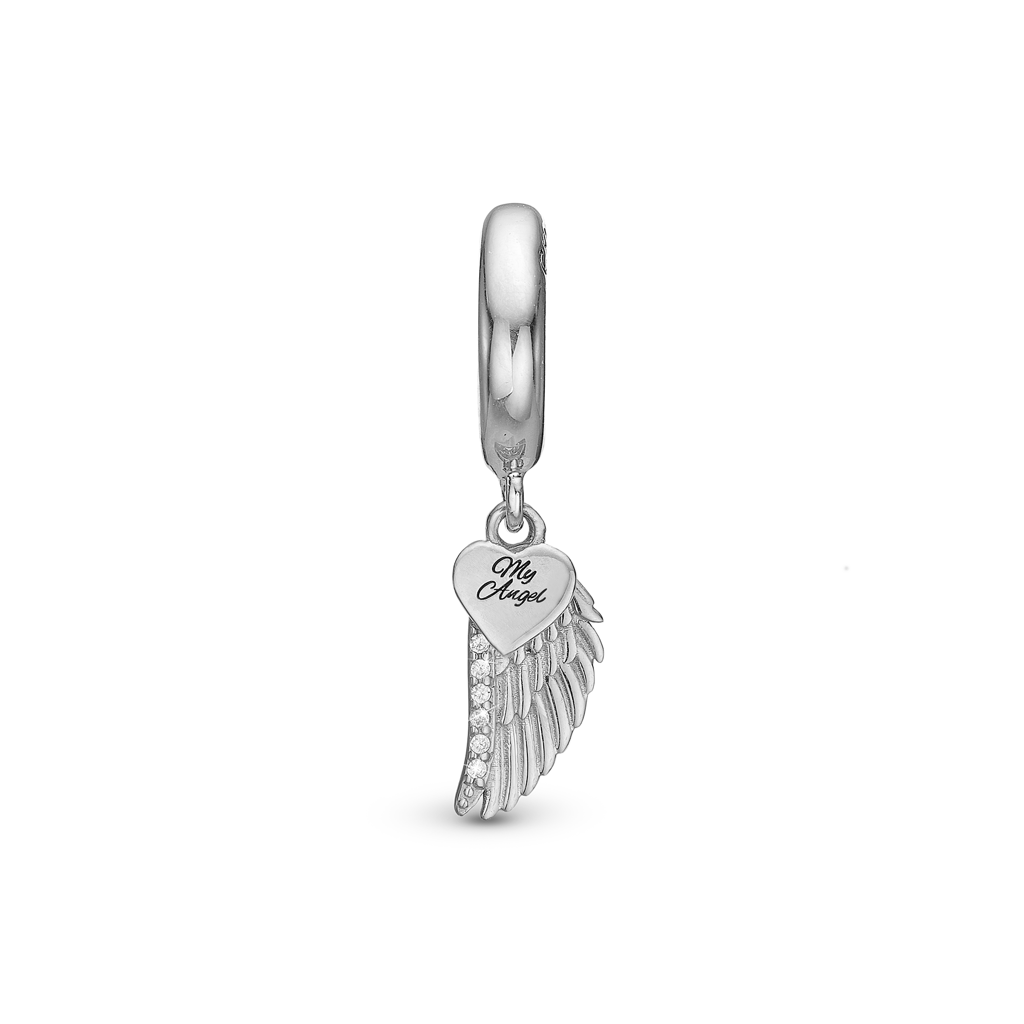 My Angel Drop Charm 6 mm for Leather Bracelet - Polished Sterling Silver with 9 white Cubic Zirkonia
