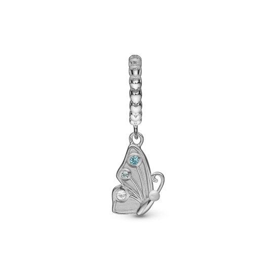 Butterfly True Hænger Charm 6 mm Til Armbånd - Børstet Sterling Sølv m. 3 Multi color Cubic Zirkonia