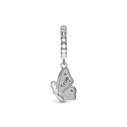 Butterfly True Hænger Charm 6 mm Til Armbånd - Børstet Sterling Sølv m. 3 Multi color Cubic Zirkonia