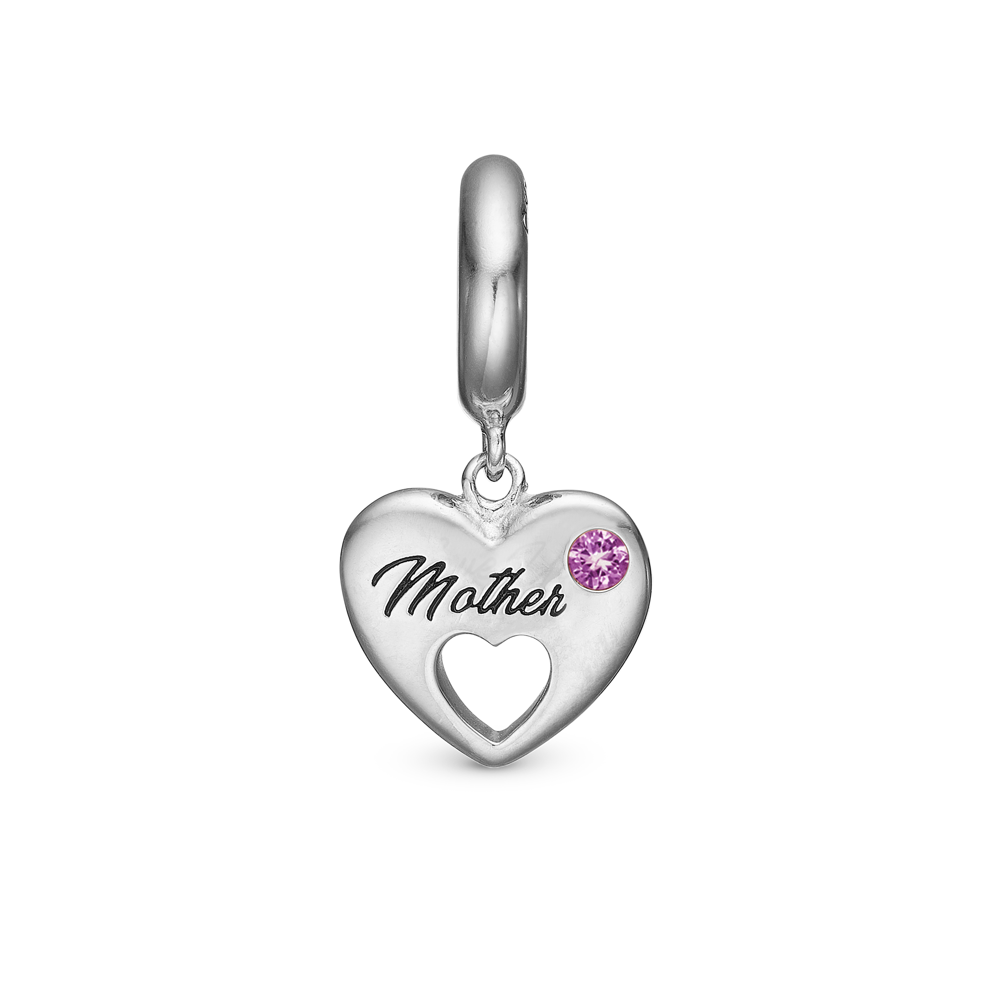 Mother Hænger Charm 6 mm Til Armbånd - Blankpoleret Sterling Sølv m. 1 Turmalin