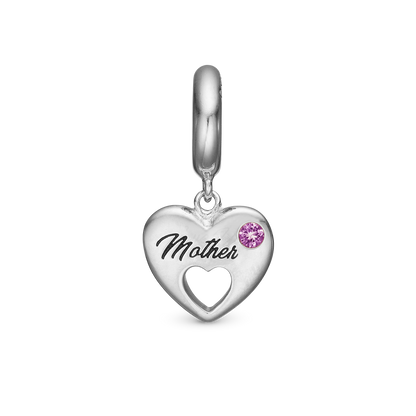 Mother Hænger Charm 6 mm Til Armbånd - Blankpoleret Sterling Sølv m. 1 Turmalin