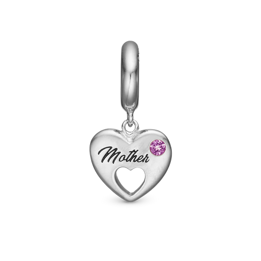 Mother Hænger Charm 6 mm Til Armbånd - Blankpoleret Sterling Sølv m. 1 Turmalin