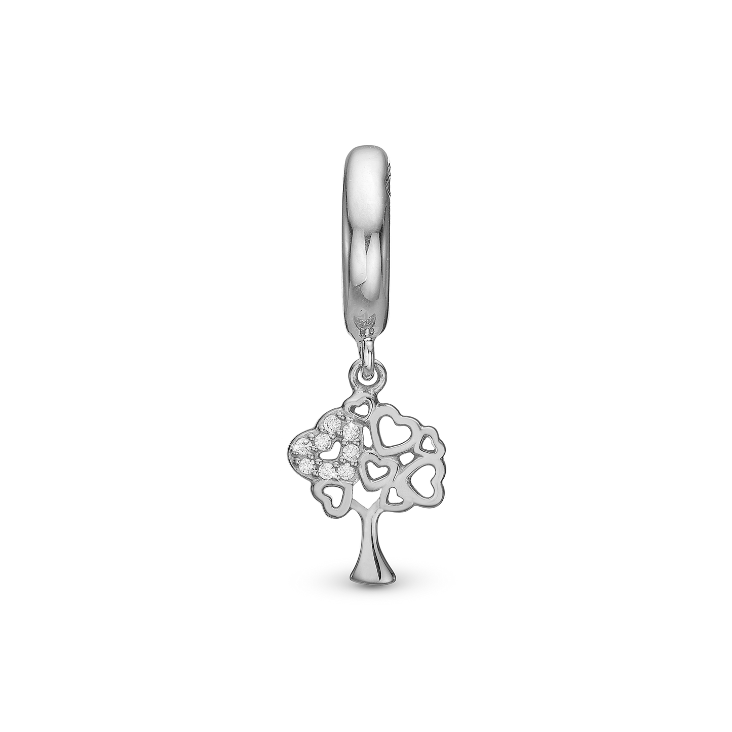 Tree of Hearts Drop Earring Charm 6 mm for Bracelet - Polished Sterling Silver with 8 white Cubic Zirkonia