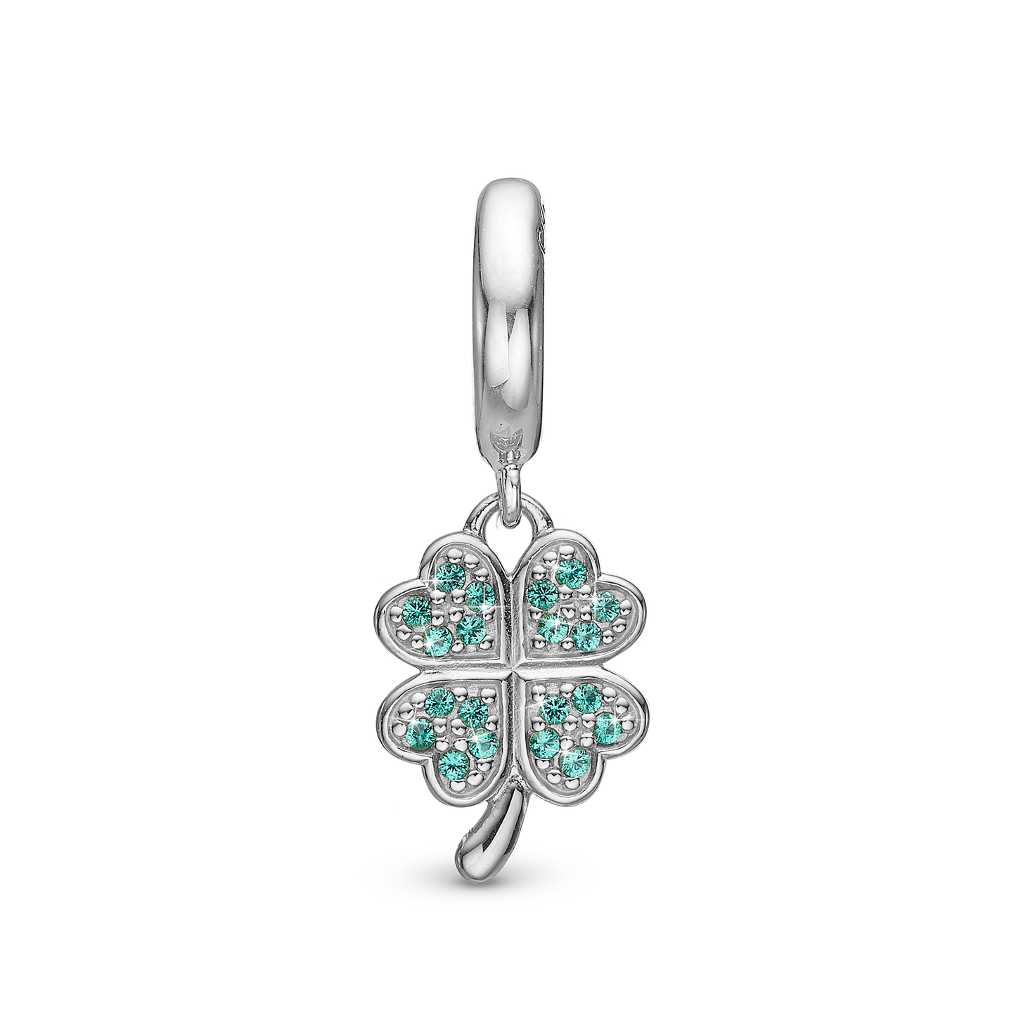 Lucky Clover Drop Earring Charm 6 mm for Bracelet - Sterling Silver with 20 Greenne Cubic Zirkonia