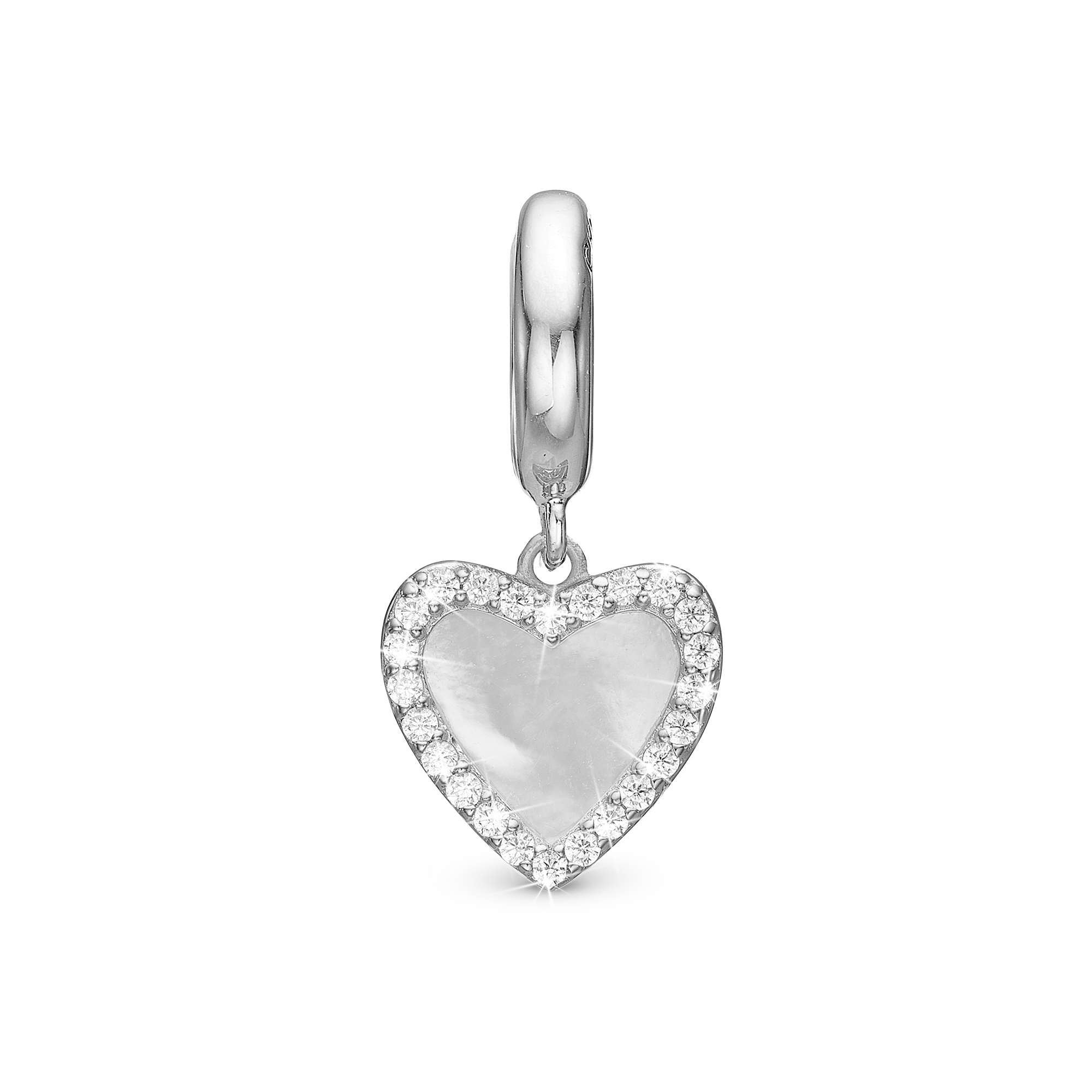 Romance Drop Charm 6 mm for Leather Bracelet - Sterling Silver with 24 white Cubic Zirkonia