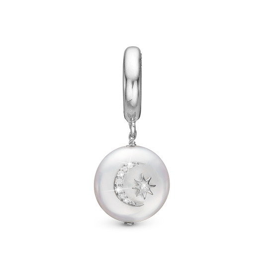 Sun & Moon Drop Earring Charm 6 mm for Bracelet - Sterling Silver with 9 white Ferskvandsperler