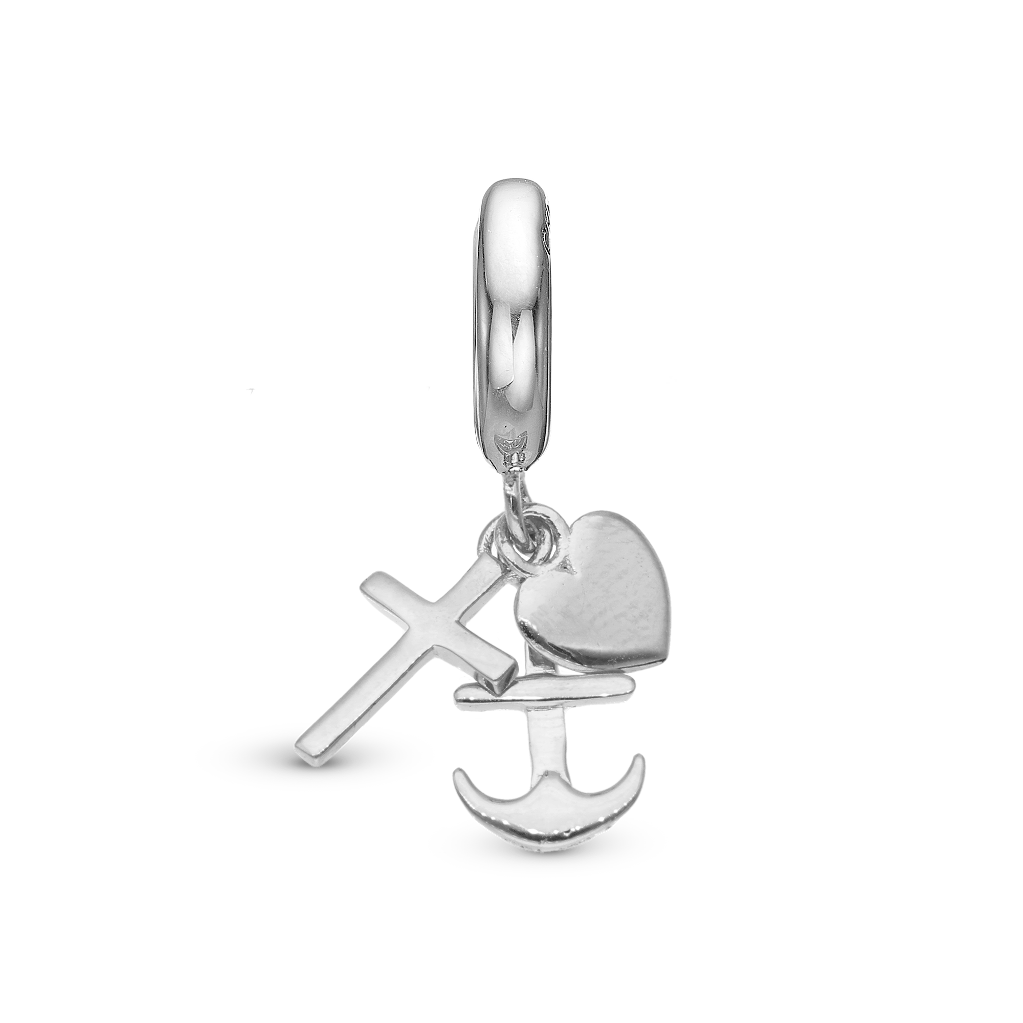 Faith Hope and Love Drop Charm 6 mm for Leather Bracelet - Polished Sterling Silver