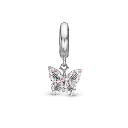 Sparkling Butterfly Drop Earring Charm 6 mm for Bracelet - Polished Sterling Silver with 20 white Cubic Zirkonia