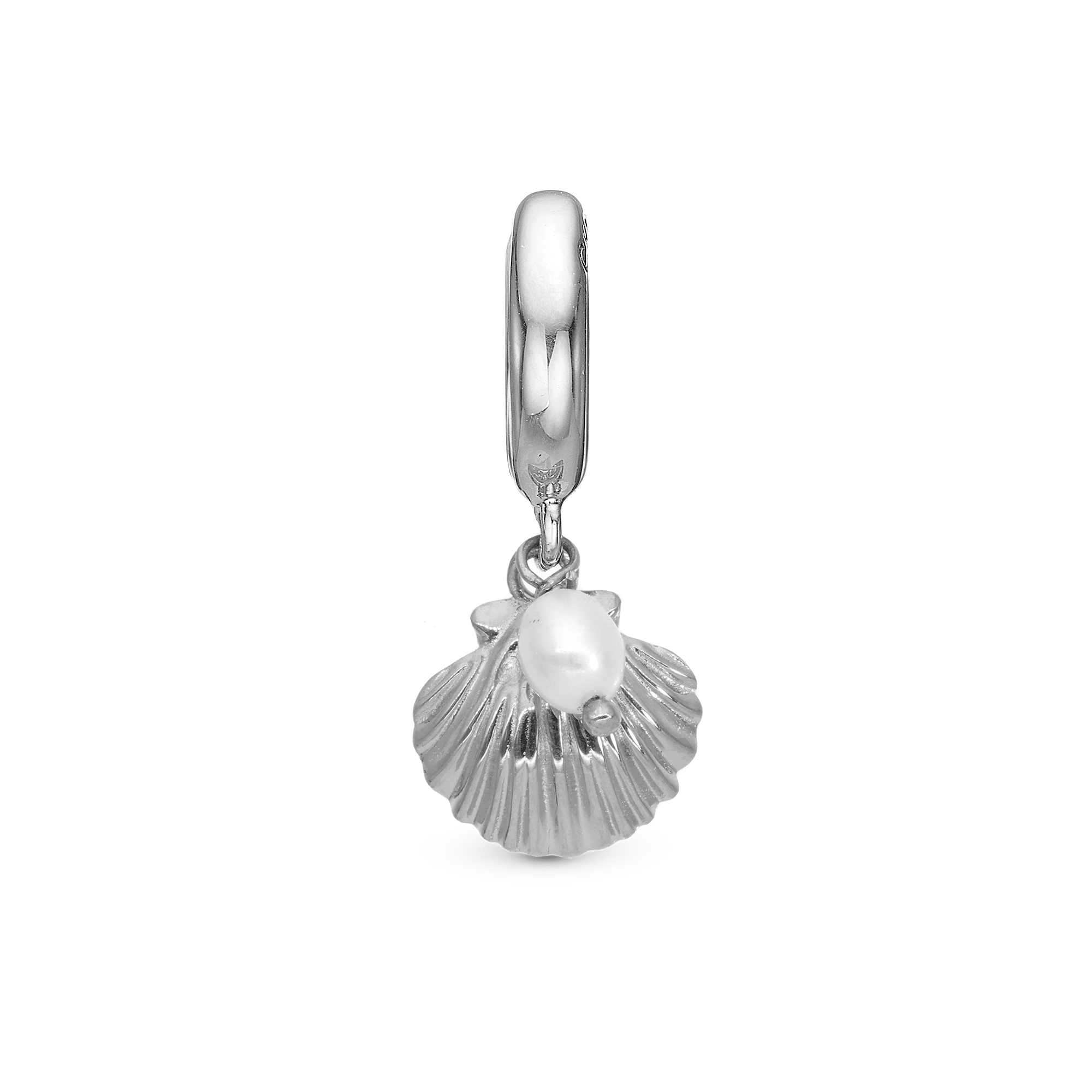 Clam shell Drop Charm 6 mm for Leather Bracelet - Polished Sterling Silver with 1  Sparkling Gold Plated Sterling Silver with 6 white Freshwater Pearls