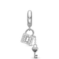 Unlock my Heart Hænger Charm 6 mm Til Armbånd - Blankpoleret Sterling Sølv m. 24 Hvide Cubic Zirkonia