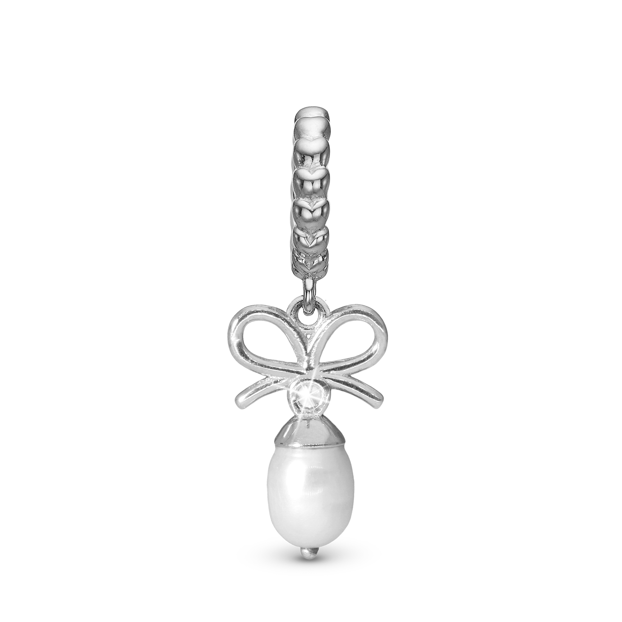 Celebrate Drop Charm 6 mm for Leather Bracelet - Polished Sterling Silver with 1 Cubic Zirkonia