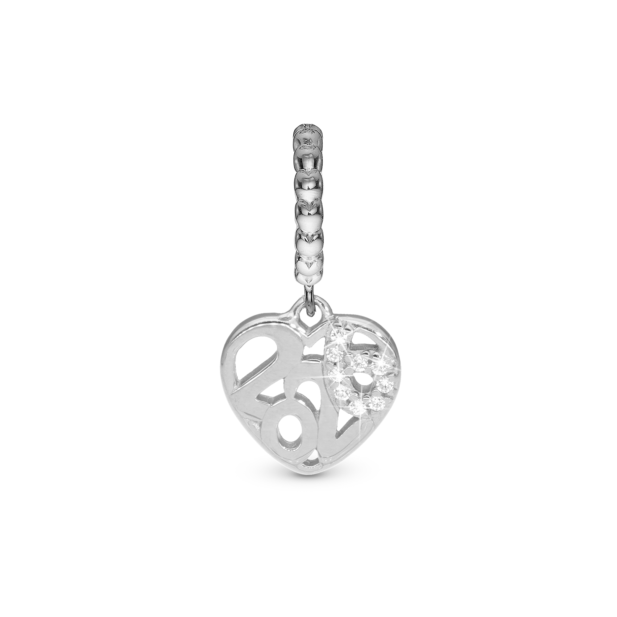 2026 Dangle Charm 6 mm for Bracelet – Polished Sterling Silver with 9 White Cubic Zirconia