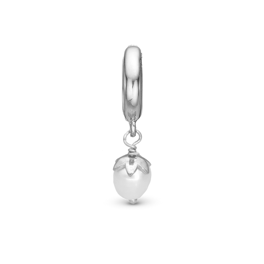 Sparkling Pearl Drop Earring Charm 6 mm for Bracelet - Glitrende Sterling Silver with 1 Ferskvandsperle