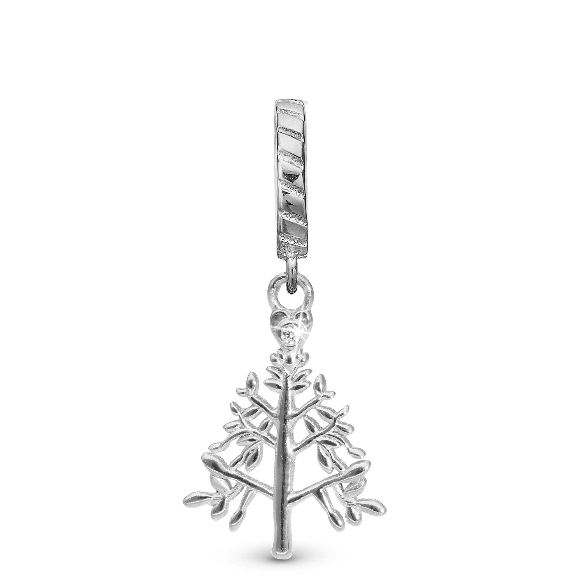 Christmas Tree Drop Charm 6 mm for Leather Bracelet - Polished Sterling Silver with 1 Cubic Zirkonia