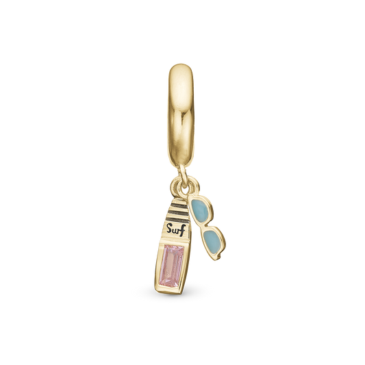 Surfboard Limited Edition Hænger Charm 6 mm Til Armbånd - Blankpoleret Forgyldt Sterling Sølv m. 1 Cubic Zirkonia