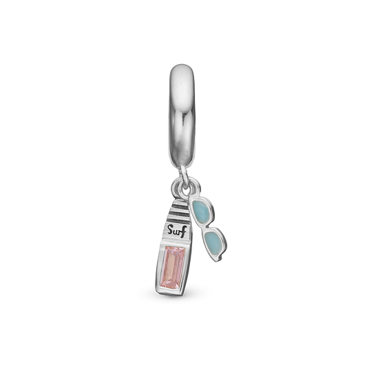 Surfboard Limited Edition Hænger Charm 6 mm Til Armbånd - Blankpoleret Sterling Sølv m. 1 Cubic Zirkonia