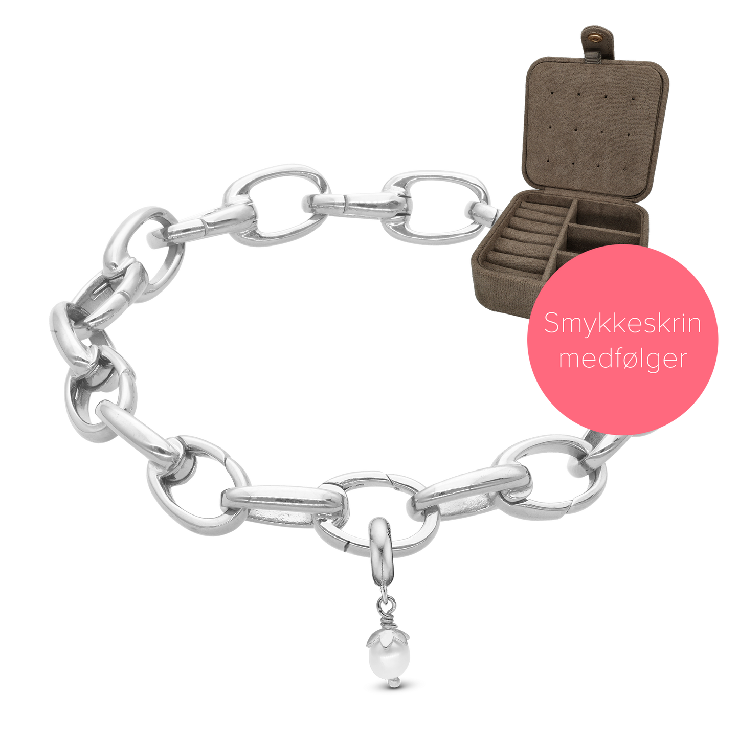 Chunky link Bracelet med charm i sølv
