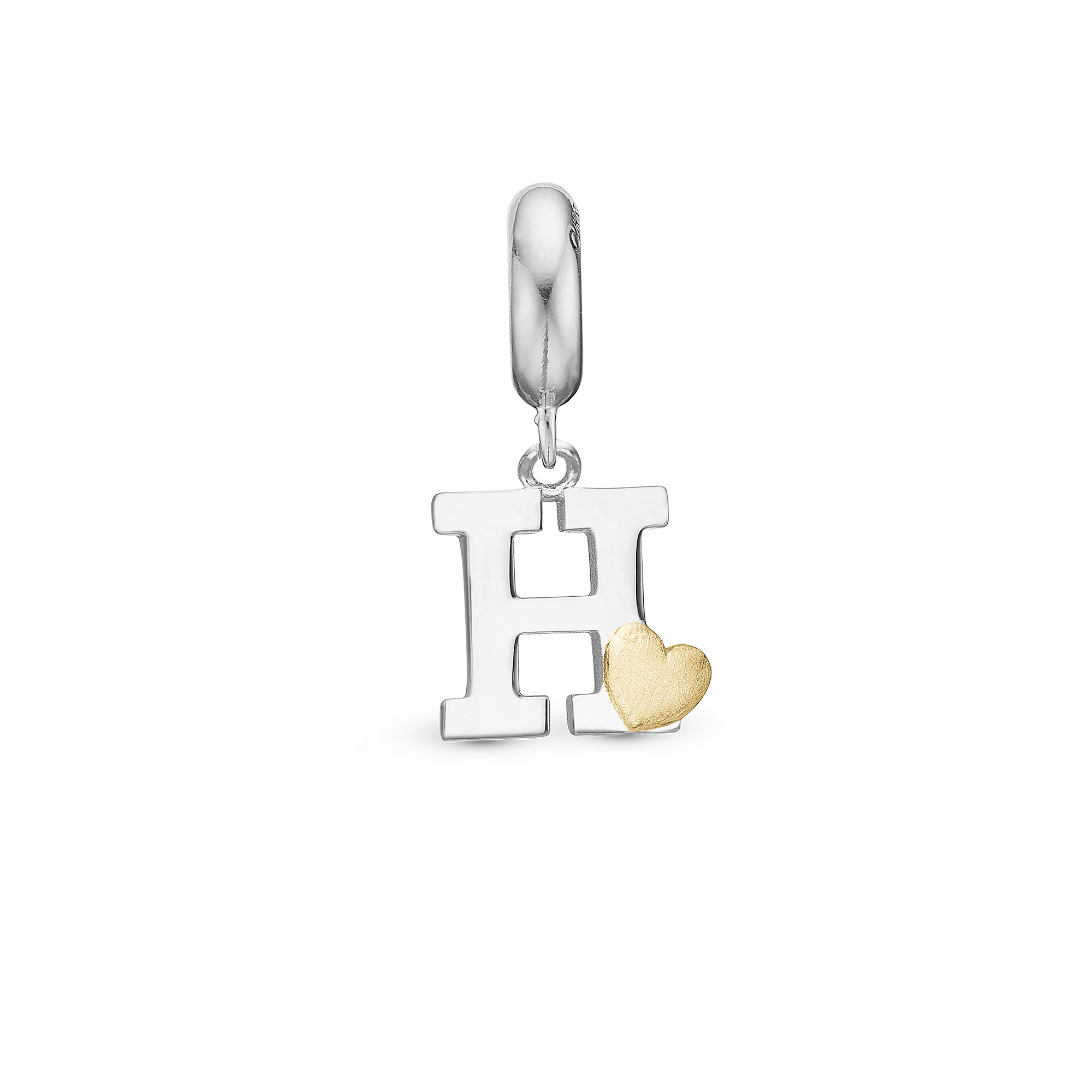 Letter H - Drop Charm 4 mm for Bracelet - Polished Bicolor