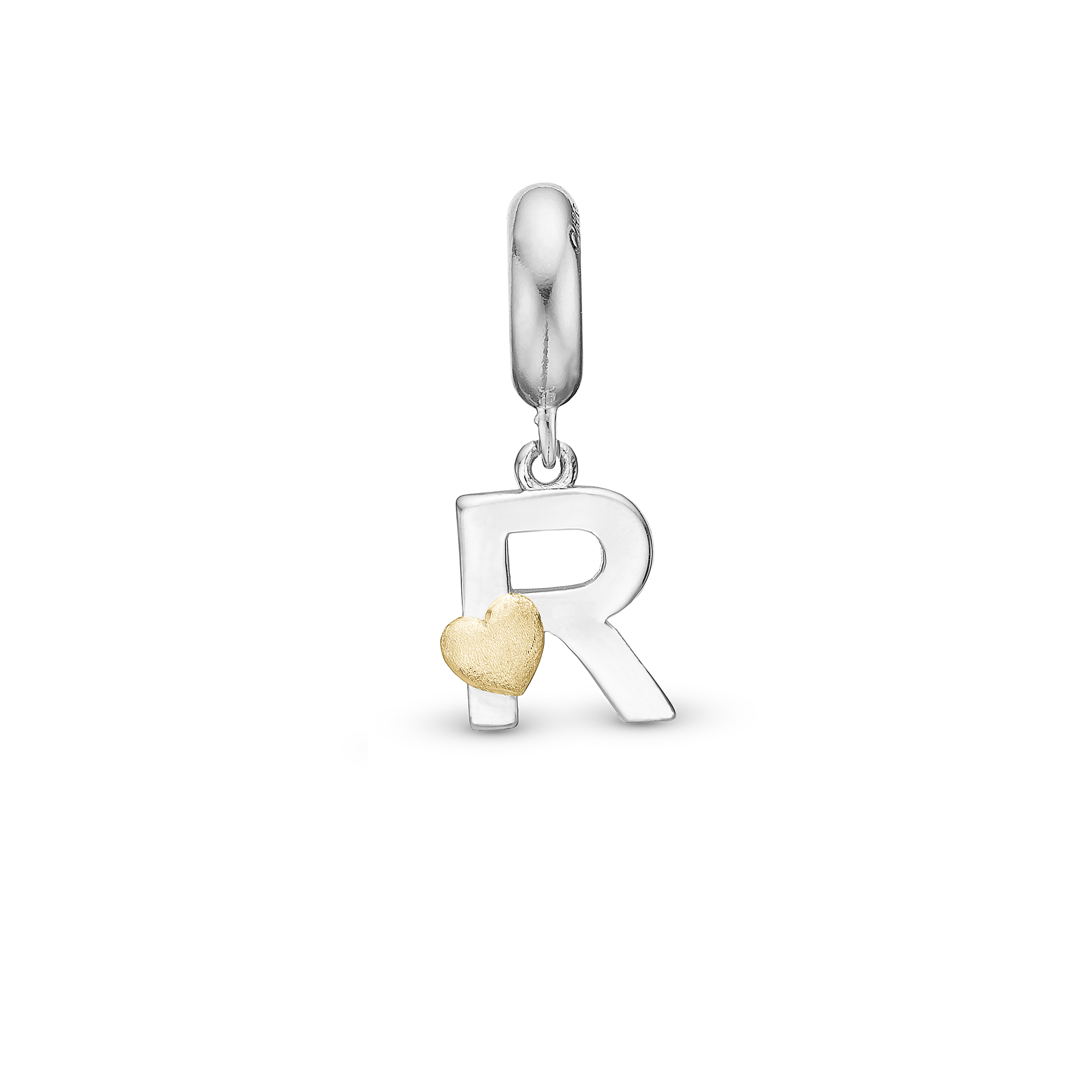 Letter R - Drop Charm 4 mm for Bracelet - Polished Bicolor