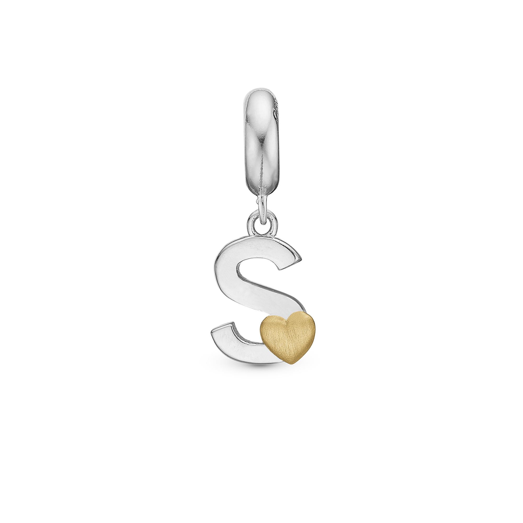 Letter S - Drop Charm 4 mm for Bracelet - Polished Bicolor