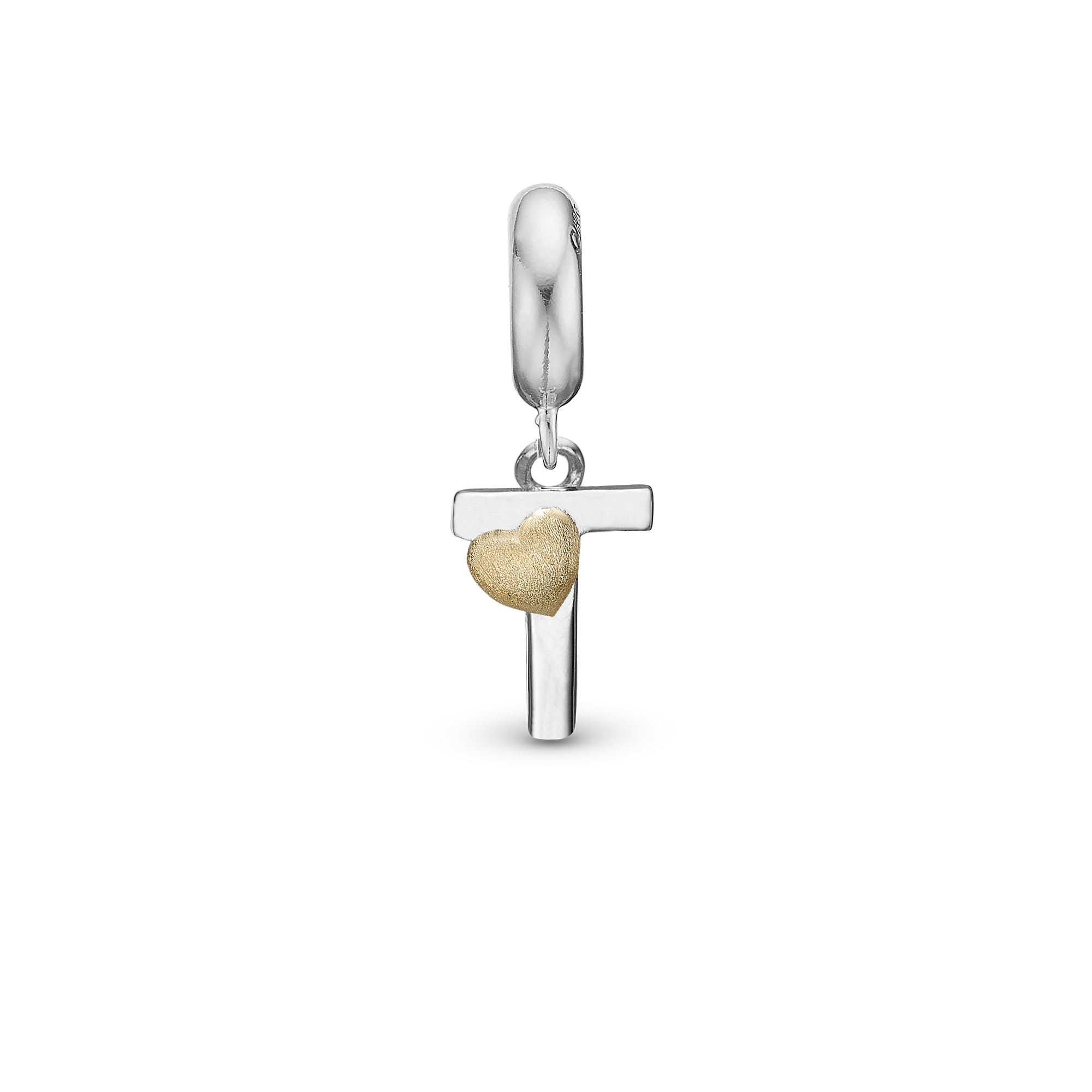 Letter T - Drop Charm 4 mm for Bracelet - Polished Bicolor
