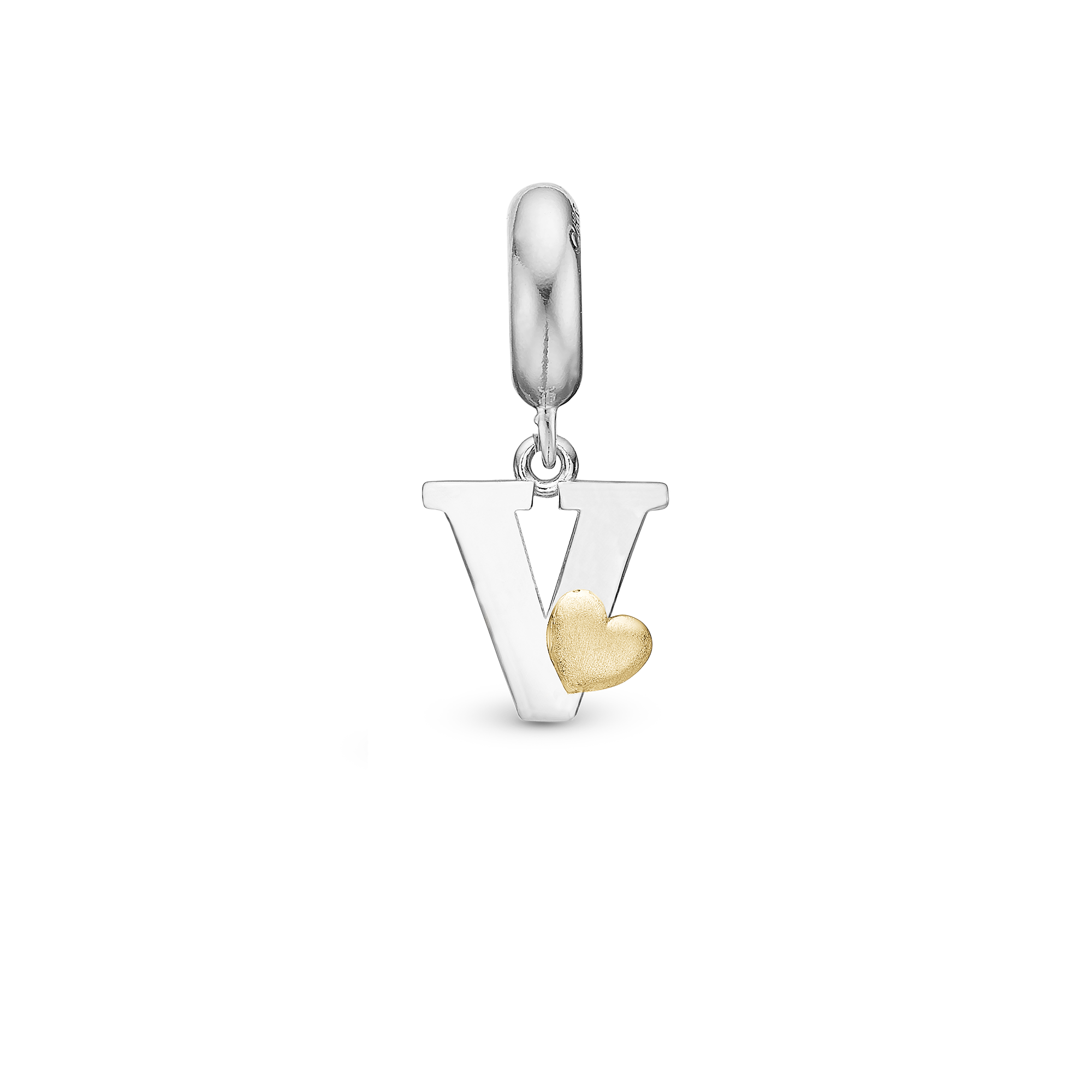 Letter V - Drop Charm 4 mm for Bracelet - Polished Bicolor