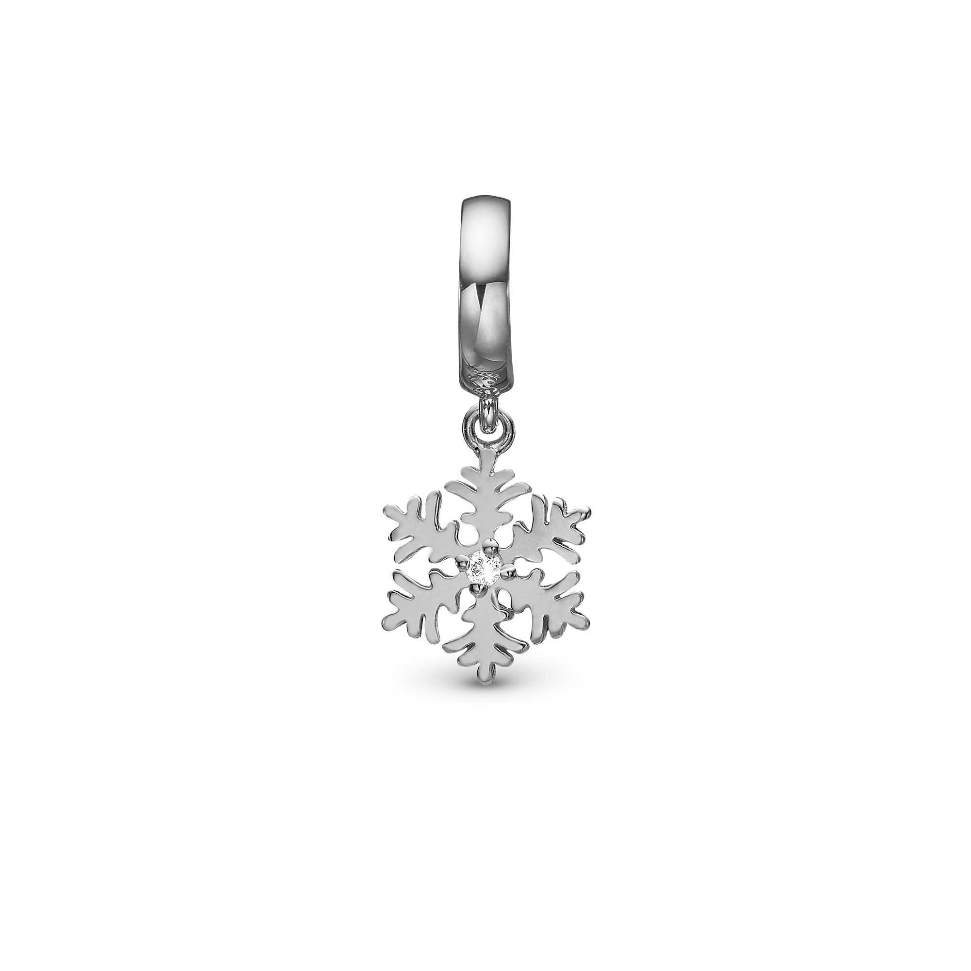 Julecharm Snefnug - Drop Charm 4 mm for Bracelet - Polished Sterling Silver with 1 Topas